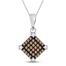 1/6 CTW Womens Round Brown Diamond Square Pendant 10kt White Gold - REF-8W3H