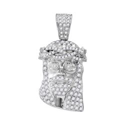 3/4 CTW Mens Round Diamond Jesus Face Charm Pendant 10kt White Gold - REF-53X3T