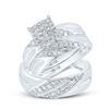 Image 1 : 5/8 CTW His Hers Round Diamond Square Matching Wedding Set 10kt White Gold - REF-68N2A