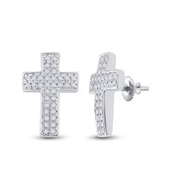 1/5 CTW Womens Round Diamond Cross Earrings 10kt White Gold - REF-16M4F