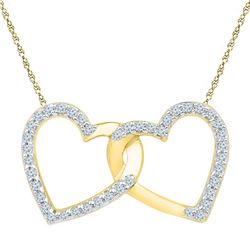 1/6 CTW Womens Round Diamond Double Linked Heart Pendant 10kt Yellow Gold - REF-13M5F