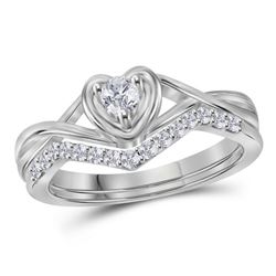 1/4 CTW Round Diamond Bridal Wedding Ring Band Set 10kt White Gold - REF-37M5F