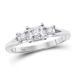1/10 CTW Round Diamond 3-stone Bridal Wedding Engagement Ring 10kt White Gold - REF-22R5X
