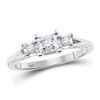 1/10 CTW Round Diamond 3-stone Bridal Wedding Engagement Ring 10kt White Gold - REF-22R5X