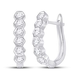 5/8 CTW Womens Round Diamond Hexagon Hoop Earrings 14kt White Gold - REF-64F2W