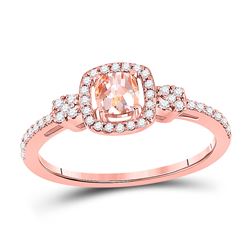 5/8 CTW Womens Cushion Morganite Diamond Halo Ring 10kt Rose Gold - REF-27Y3N