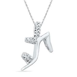 1/20 CTW Womens Round Diamond Stiletto Shoe Pendant 10kt White Gold - REF-13H5R