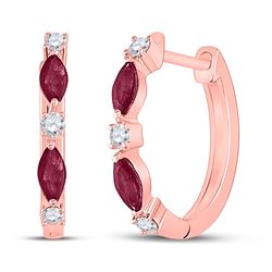 1/2 CTW Womens Marquise Ruby Diamond Hoop Earrings 14kt Rose Gold - REF-23H3R