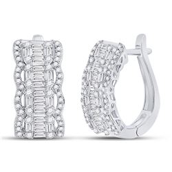 1 & 5/8 CTW Womens Baguette Diamond Fashion Hoop Earrings 14kt White Gold - REF-190X8T