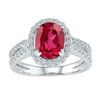 Image 1 : 2 CTW Womens Oval Lab-Created Ruby Solitaire Ring 10kt White Gold - REF-47H6R