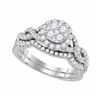 7/8 CTW Diamond Cluster Bridal Wedding Ring 14kt White Gold - REF-102M5F