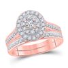 Image 1 : 1/2 CTW Round Diamond Oval Bridal Wedding Ring 10kt Rose Gold - REF-54V5Y