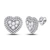 1 CTW Womens Round Diamond Heart Earrings 14kt White Gold - REF-88N5A