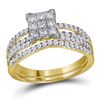 Image 1 : 1 CTW Princess Diamond Cluster Bridal Wedding Ring 14kt Yellow Gold - REF-88H5R