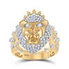 7/8 CTW Mens Round Diamond Lion Head Crown Animal Ring 10kt Yellow Gold - REF-115M8F