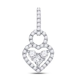 5/8 CTW Womens Round Diamond Fashion Heart Pendant 10kt White Gold - REF-45N2A