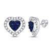 7/8 CTW Womens Round Blue Sapphire Diamond Heart Earrings 10kt White Gold - REF-23X7T