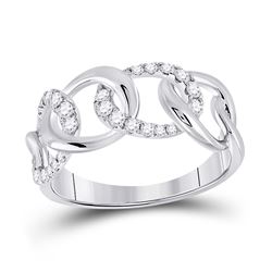 1/3 CTW Womens Round Diamond Curb Link Fashion Ring 14kt White Gold - REF-38F2W
