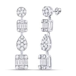 1 & 1/3 CTW Womens Round Diamond Baguette Square Dangle Earrings 14kt White Gold - REF-129W5H