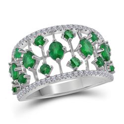 1 & 5/8 CTW Womens Oval Emerald Fashion Ring 18kt White Gold - REF-143V2Y