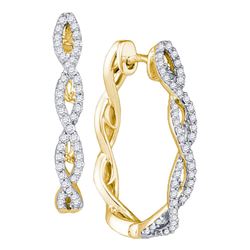 1/2 CTW Womens Round Diamond Twist Hoop Earrings 10kt Yellow Gold - REF-47R6X