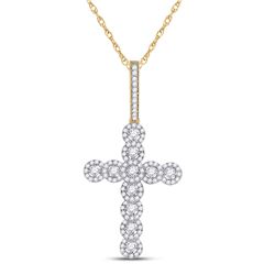 3/4 CTW Mens Round Diamond Cross Charm Pendant 10kt Yellow Gold - REF-55Y9N