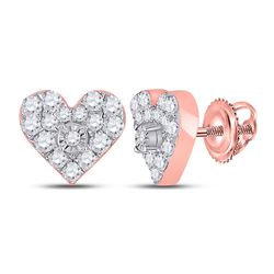 1/3 CTW Womens Round Diamond Heart Earrings 10kt Rose Gold - REF-27N3A