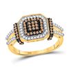 Image 1 : 1/2 CTW Womens Round Brown Diamond Square Cluster Ring 10kt Yellow Gold - REF-36M2F