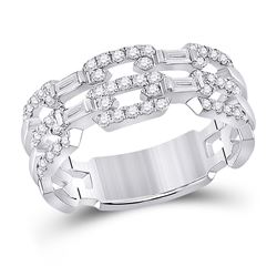 1/2 CTW Womens Baguette Diamond Link Band Ring 14kt White Gold - REF-68M2F