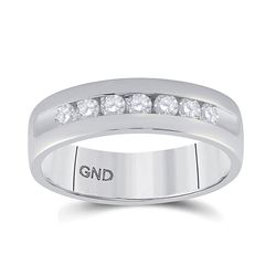 1/2 CTW Mens Round Diamond Wedding Single Row Band Ring 14kt White Gold - REF-102H3R