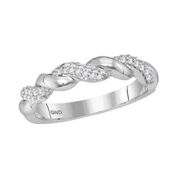 1/6 CTW Womens Round Diamond Twist Stackable Band Ring 10kt White Gold - REF-29H9R
