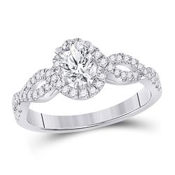 7/8 CTW Oval Diamond Halo Bridal Wedding Engagement Ring 14kt White Gold - REF-190R8X
