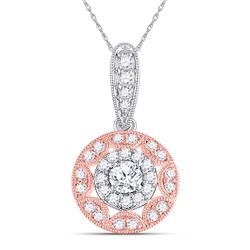 3/8 CTW Womens Round Diamond Fashion Halo Pendant 14kt Two-tone Gold - REF-42R2X