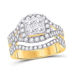2 CTW Princess Diamond Cluster Bridal Wedding Engagement Ring 14kt Yellow Gold - REF-177N3A