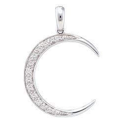1/6 CTW Womens Round Diamond Crescent Moon Pendant 14kt White Gold - REF-25V9Y