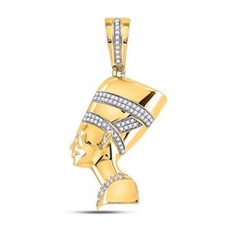 1/4 CTW Mens Round Diamond Nefertiti Pharaoh Charm Pendant 10kt Yellow Gold - REF-36N7A