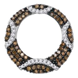 3/8 CTW Womens Round Brown Diamond Stripe Circle Pendant 10kt White Gold - REF-17A6M