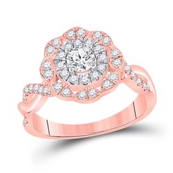 7/8 CTW Round Diamond Halo Bridal Wedding Engagement Ring 14kt Rose Gold - REF-115Y8N