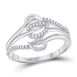 1/10 CTW Womens Round Diamond Triple Row Leaf Band Ring 10kt White Gold - REF-15R2X