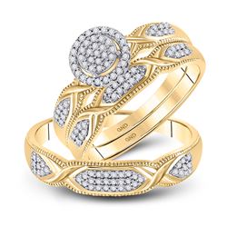 1/3 CTW His Hers Round Diamond Cluster Matching Wedding Set 10kt Yellow Gold - REF-45W2H