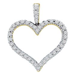 1/2 CTW Womens Round Diamond Classic Heart Outline Pendant 14kt Yellow Gold - REF-47X6T