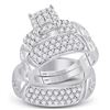 Image 1 : 1 & 5/8 CTW His Hers Round Diamond Cluster Matching Wedding Set 14kt White Gold - REF-136A4M