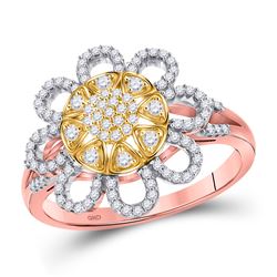 1/3 CTW Womens Round Diamond Flower Floral Cluster Ring 10kt Rose Gold - REF-40F8W