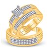 Image 1 : 3/8 CTW His Hers Diamond Square Cluster Matching Wedding Set 10kt Yellow Gold - REF-64F8W