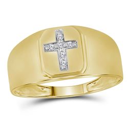1/20 CTW Mens Round Diamond Brushed Cross Band Ring 14kt Yellow Gold - REF-31V9Y
