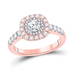 1 CTW Round Diamond Halo Bridal Wedding Engagement Ring 14kt Rose Gold - REF-165N5A