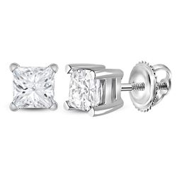 3/4 CTW Womens Princess Diamond Solitaire Earrings 14kt White Gold - REF-88A5M