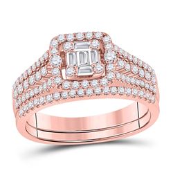7/8 CTW Baguette Diamond Square Bridal Wedding Engagement Ring 14kt Rose Gold - REF-112T5V