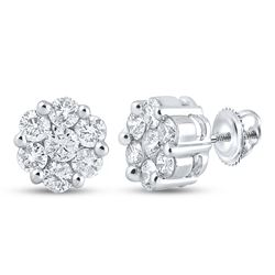 2 CTW Womens Round Diamond Flower Cluster Earrings 14kt White Gold - REF-211Y4N