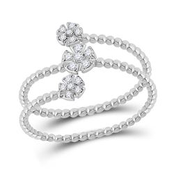 1/8 CTW Womens Round Diamond Spiral Flower Cluster Ring 10kt White Gold - REF-17R6X